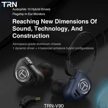 TRN наушники-вкладыши HiFi V90 4BA+ 1DD сбалансированная арматура Динамический драйвер бас Бег Спорт разрешение 2Pin съемный V80