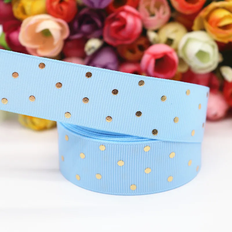 5 야드 1 25MM 골드 폴카 도트 인쇄 Grosgrain 리본 머리 활 DIY 공예 수제 액세서리 M 19080601