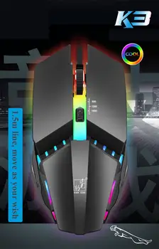 

Professional K3 Wired Gaming Mouse USB Wired 7Color Lighting 1600DPI Adjustable Gaming Mouse Mice for Adjustable Gaming mouse