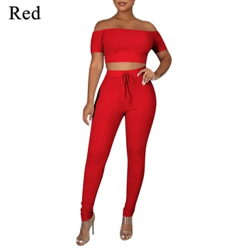

Two Piece/ Set Outfits Jumpsuit Playsuit Casual Clothes Women Crop Top Long Pants
