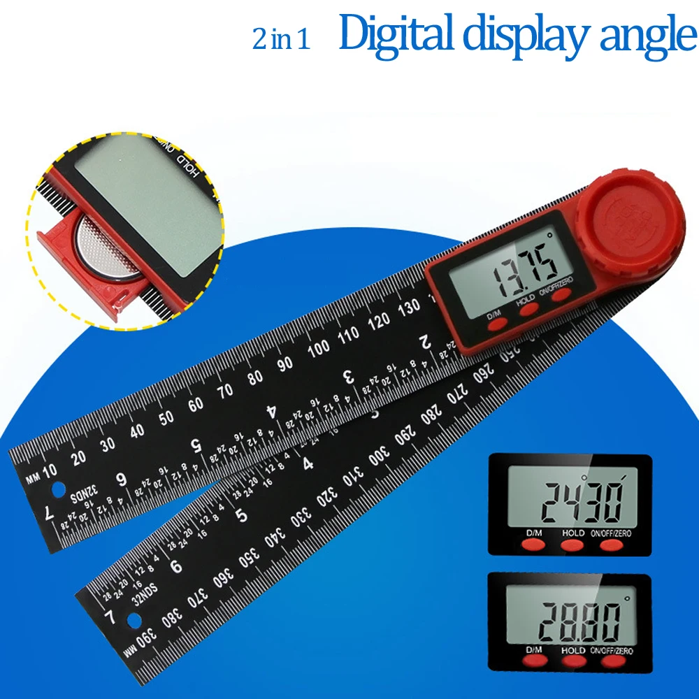 2-в-1 электронный цифровой Дисплей транспортир Angle Finder правитель Многофункциональный 360 градусов дюймов метрических линейки с масштабом транспортир