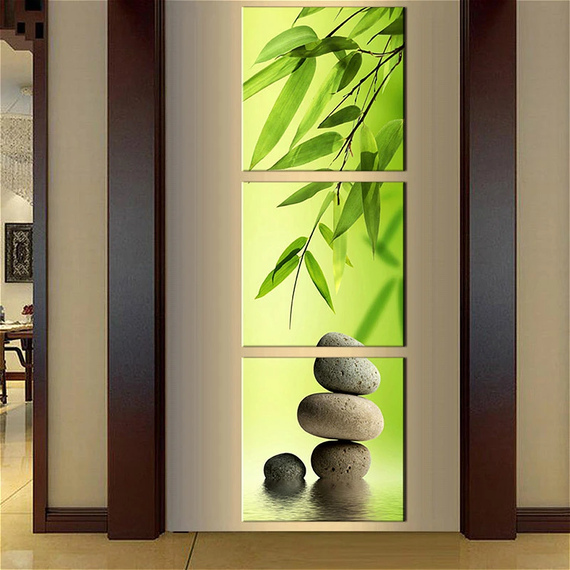 3 Панели бамбуковые зеленые картины с спа свечи из дзен камня цветочный принт на