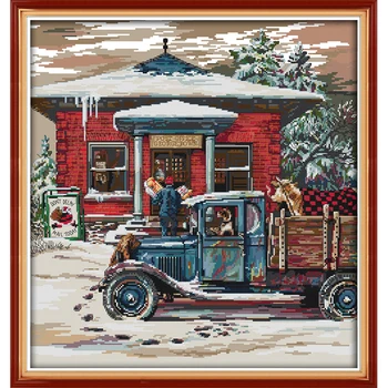 

Christmas Post Office Pattern Cross Stitch kit 14CT Printed Canvas DIY Hand Embroidery kit Home Decoration Painting