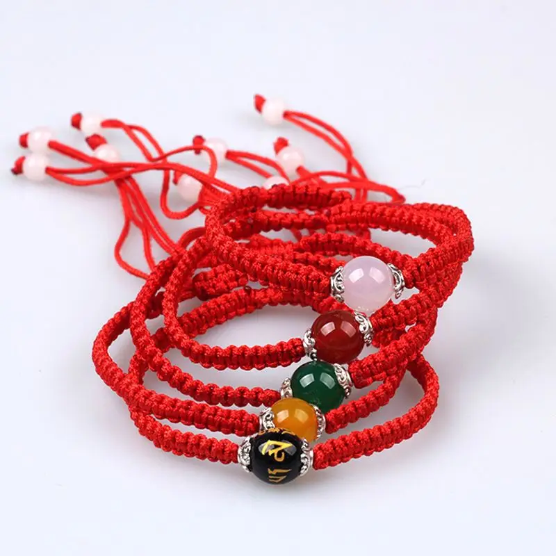 

Buddhism Six Words Tibetan Agates Beads Bracelet Lucky Red String Rope Jewelry U50C