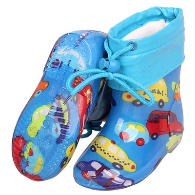 Picture style Plush Новинка; детская непромокаемая обувь из ПВХ до середины голени; детские резиновые сапоги; детская резиновая обувь для мальчиков и девочек; Водонепроницаемая нескользящая обувь; сезон весна-осень; 020 - Цвет: Picture style Plush
