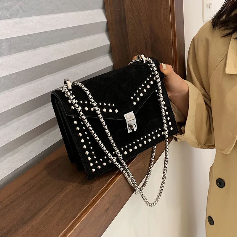 

Scrub Leather Brand Designer Shoulder Simple Bags For Women 2020 Chain Rivet Luxury Crossbody Bag Female Fashion Small Handbags