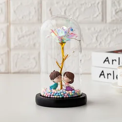 Cubierta de cristal de flor inmortalizada, luz Led de noche, lámina dorada, rosa, regalo de Navidad y Día de San Valentín, adorno de regalo creativo