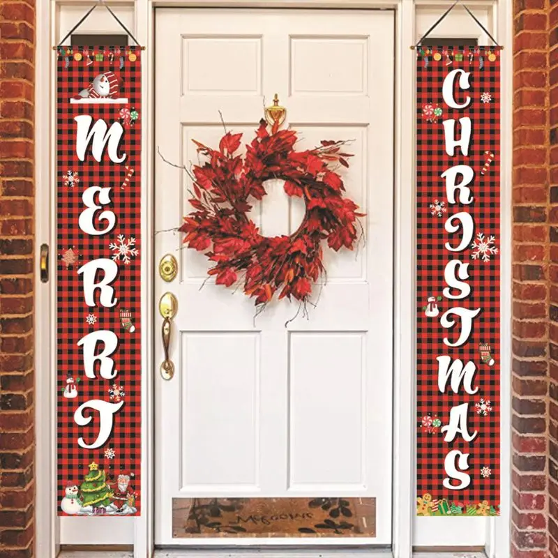 

2 Pcs Merry Bright Porch Sign Banner Door for Home Christmas Decorations