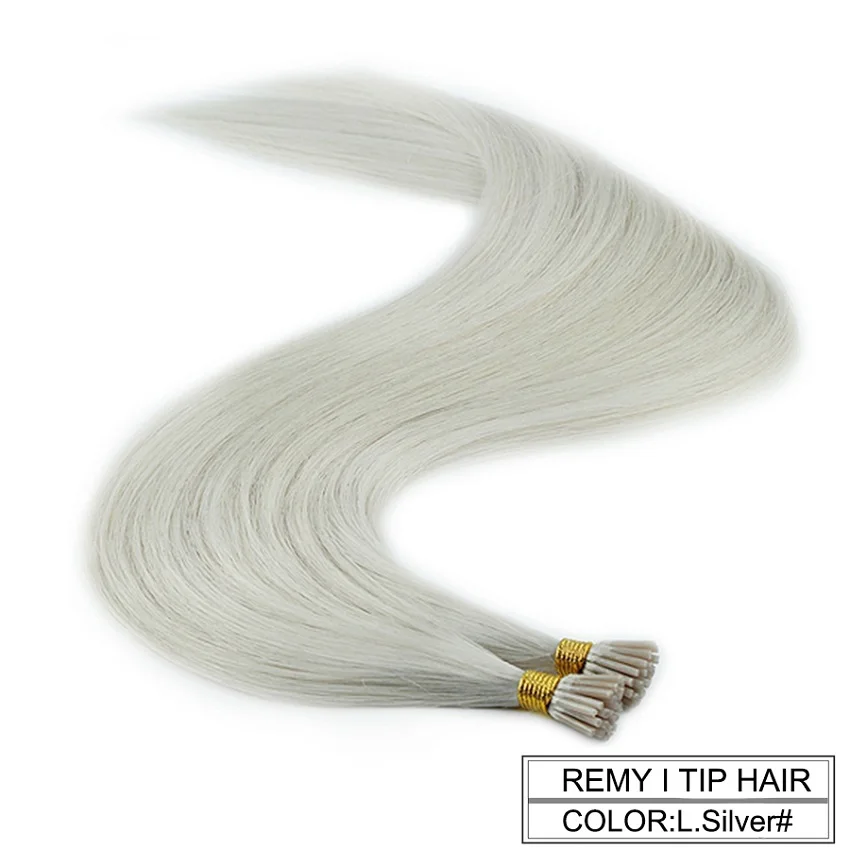 Neitsi, двойные нарисованные волосы Remy с I-Tip, человеческие волосы для наращивания, прямые кератиновые человеческие волосы для наращивания, 1,0 г/локон, 20 дюймов, 28 дюймов - Цвет: Light Silver