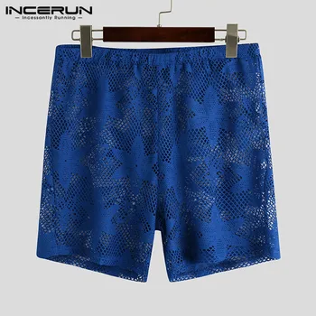 

INCERUN Summer Men Mesh Boxers Sexy Breathable Transparent Shorts Solid Elastic Waist Homewear Underwear Men Shorts Panties 2020
