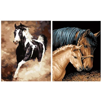 

HOT-2 Set DIY Oil Painting By Numbers -Horses-for Adults Girls Kids White Christmas Decor Decorations Gifts 16X20Inch (Frameless