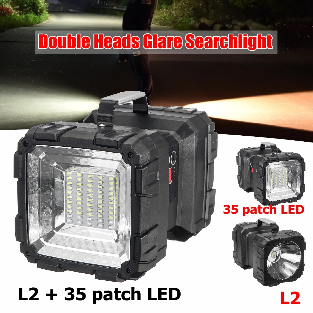 

Double Head Glare Searchlight 20000lm Smuxi Portable Work Lamp L2P70 COB LED flashlight Worklight 4 modes Rechargeable use 32650