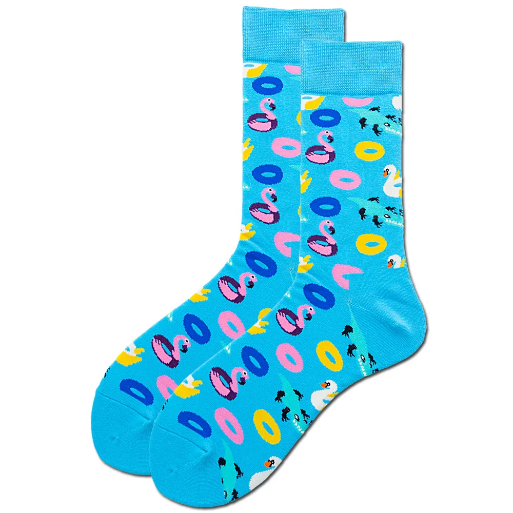 Модные мужские носки унисекс в стиле хип-хоп, осенние носки с фруктами и рисунками из мультфильмов, крутые носки из чесаного хлопка для влюбленных, Meias 404 - Цвет: Colored swim ring 3