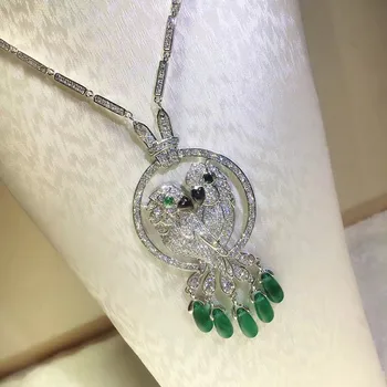 

Top Quality Luxury White and Green double Parrot Animal Pendant Micro Full Cubic Zirconia Necklace Women Fashion Party Jewelry
