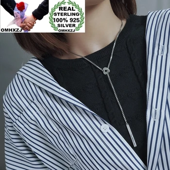 

OMHXZJ Wholesale HA54 European Fashion Woman Girl Birthday Party Gift Geometric Tassel 100% 925 Sterling Silver Sweater Necklace