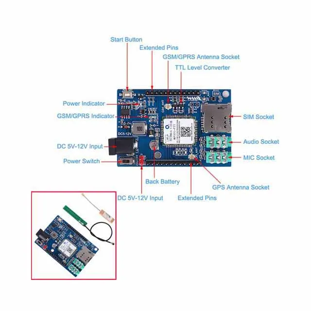 

A23-- Wireless Module A7 GSM GPRS GPS 3 In 1 Module Shield DC 5-9V for arduino STM32 51MCU Support Voice Short