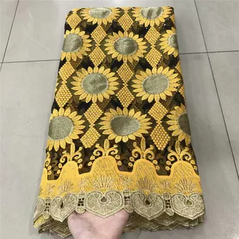 

High quality 2019 African lace fabric two-color embroidery lace tulle lace fabric with stones 5 yards for wedding party df82-447