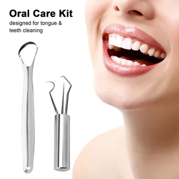

Tongue Scraper & Toothpick Set Reduce Bad Breath Clean Teeth Stainless Steel Tongue