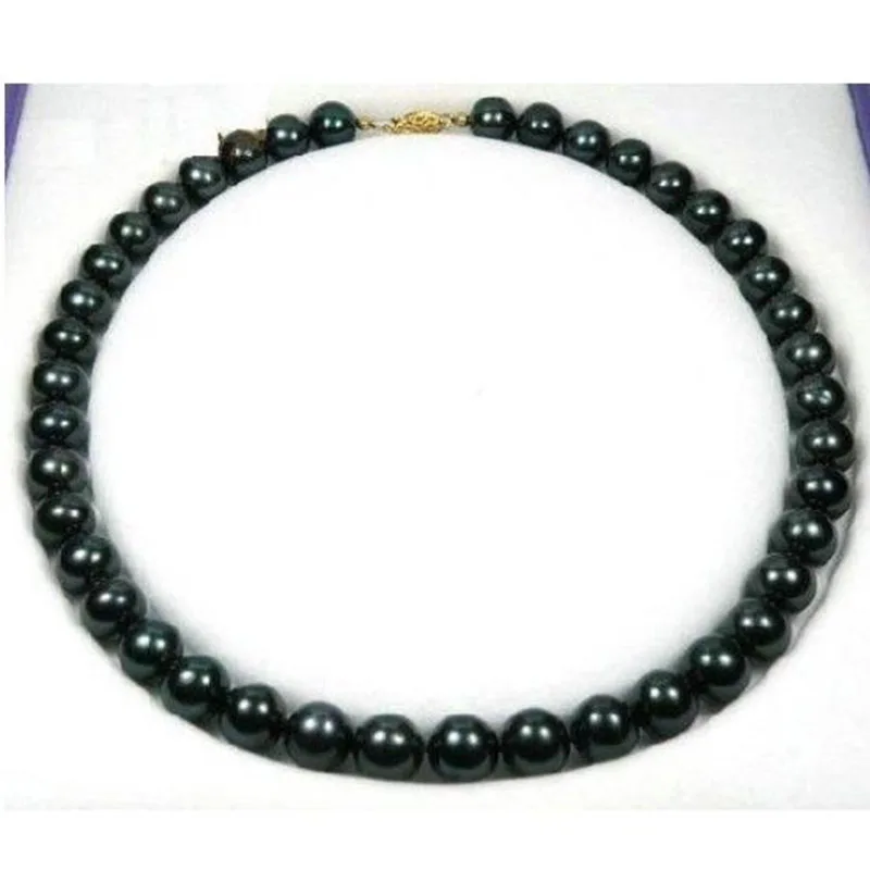 

gorgeous 10-11MM TAHITIAN NATURAL BLACK PEARL NECKLACE 18inch 14k/20