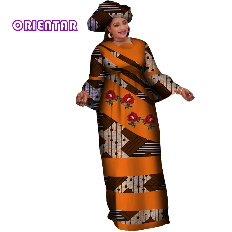 2 шт., женское платье в африканском стиле с платком, Африканское длинное платье макси, Осеннее Хлопковое платье в африканском стиле с принтом, лоскутное платье, Африканский халат, WY4030