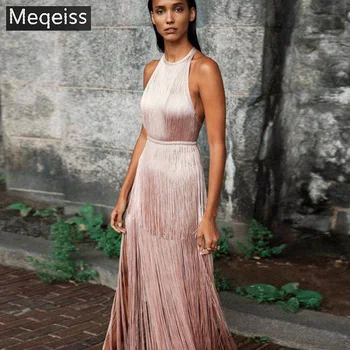 

MEQEISS 2019 Summer Women Dress Club Bandage Dresses Celebrity Tassel Bodycon Autumn Evening Party Sexy Sleeveless Clothes