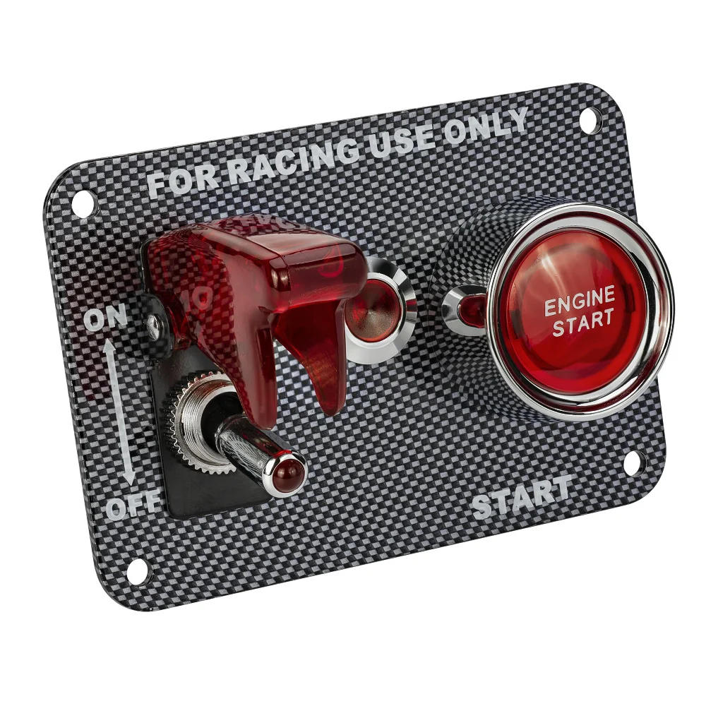 

Carbon Fiber 12V Racing Ignition Switch Panel Start Ignition On-off Push Button DIY 3 Toggle for Sport Competitive Car RV