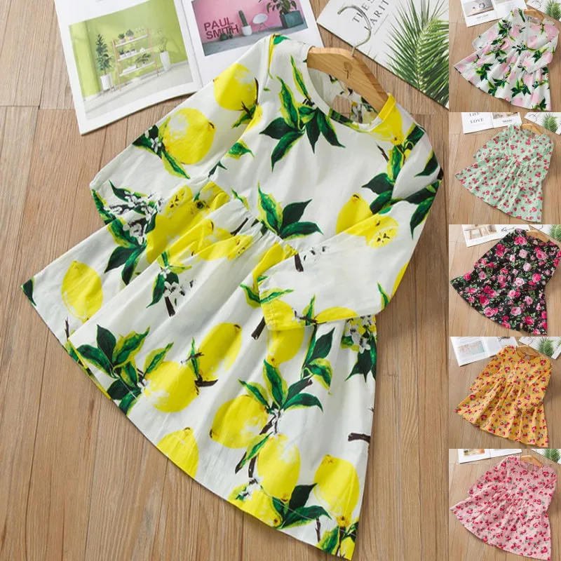 

Spring and Autumn Children's Dress Girl Sleeveless Floral Printed Cotton and Linen Floral Dress Baby Girl Spring Dress Girl