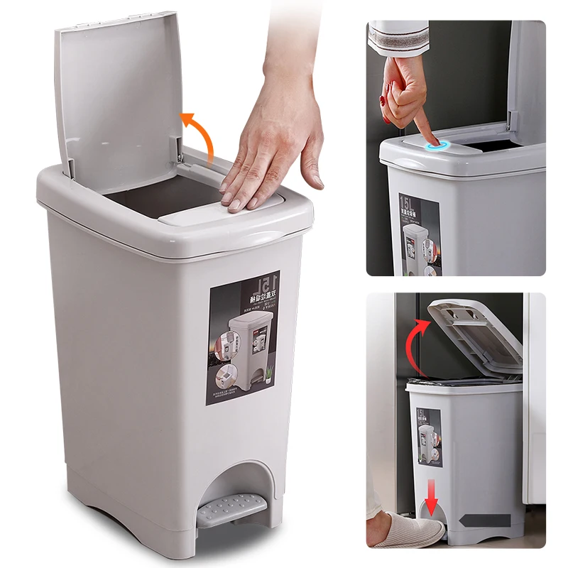 12L Waste Trash Rubbish Bin Double Cover Pressing Type Waste Sorting Bucket Home