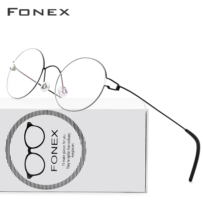 Baratos FONEX sin tornillos gafas de prescripción Marco de gafas de mujer miopía redonda optica Denmark gafas coreanas marco hombres titanio 98607