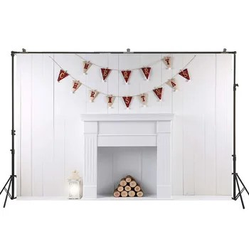

HUAYI Wonderful White Candlelight MERRY CHRISTMAS Banners With White Panited Fireplace Backdrop For Christmas Party Prop W-4318