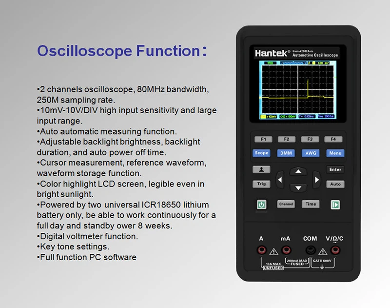 Hantek 2D82 Ручной цифровой осциллограф автоматический мультиметр 4 в 1 2 канала 80 МГц Автомобильный источник сигнала Диагностика 250 мс