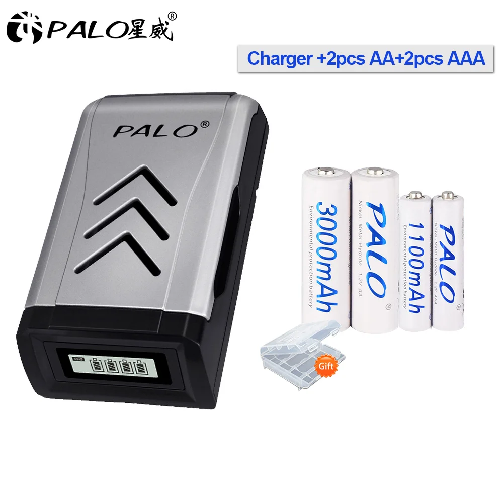 USB 4 слота быстрое зарядное устройство для AA AAA аккумуляторная батарея+ 3000mAh AA/1100 mAh AAA ni-mh аккумуляторная батарея - Цвет: 2AA 2AAA and charger