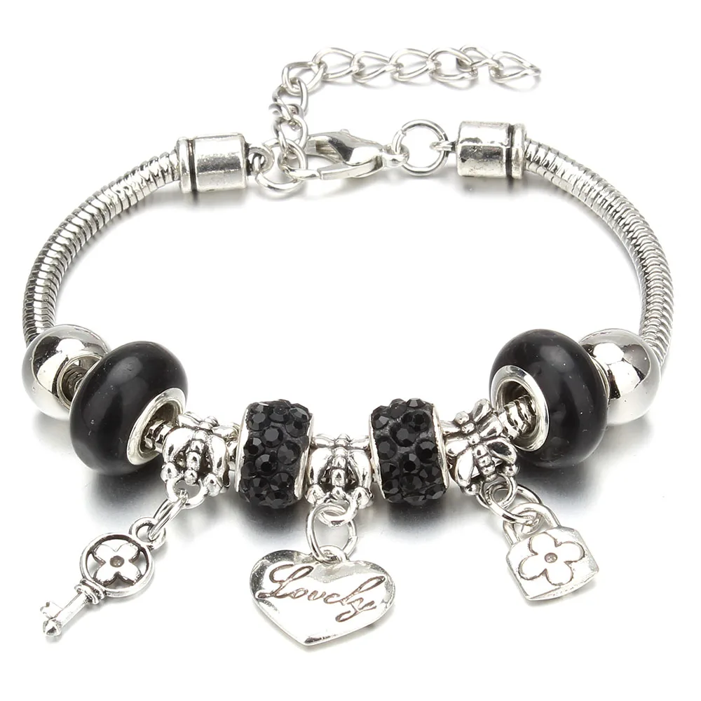 Antique Original Love Heart Key Lock Shape 6 Colors Charm Bracelets for Women Clay Beads Bracelet & Bangle DIY Jewelry Gifts Bracelet Jewelry