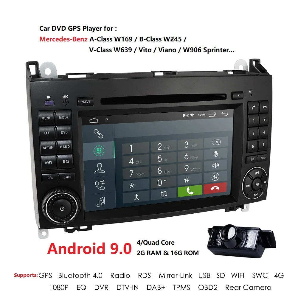 Sale Android 9.0 2 DIN Car DVD Multimedia Radio Stereo GPS For Mercedes Benz B200 A B Class W169 W245 Viano Vito W639 Sprinter W906 1