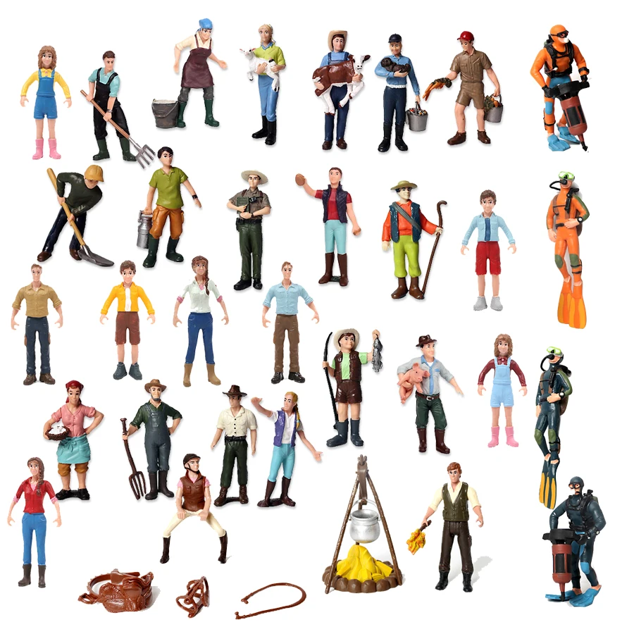 Simulation Hand Painted Various Farmer People,Hunter,Rider,Diver Doll Model Decor Collector Figures Playset Educational Toys