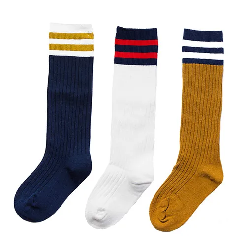Navy White Yellow Школьные носки для девочек; Спортивный комплект; Хлопковые гольфы для мальчиков; детские носки; полосатые гольфы для девочек; детские носки; носки для девочек - Цвет: Navy White Yellow