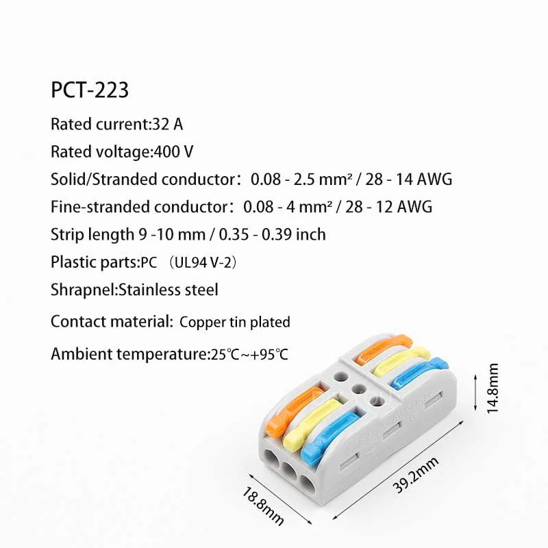 10/30/50/100 шт. 222/223 разъем провода 2/3 pin SPL-2/3 клетка универсальная док быстрая проводка провода соединительные клеммы - Цвет: PCT-223 COLOR