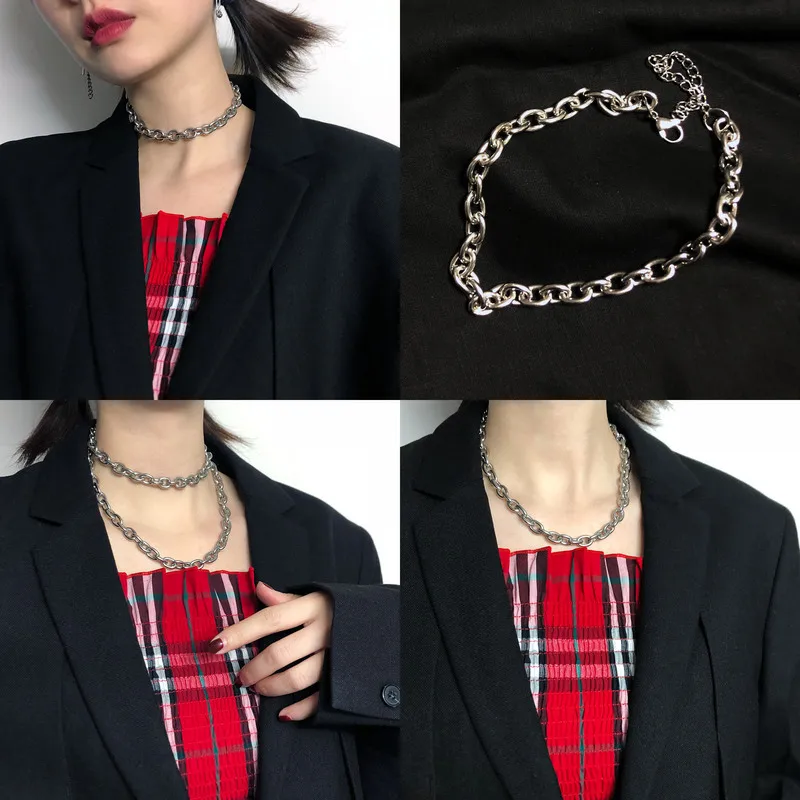 

Japanese Korean INS a Normcore Style Titanium Steel Chunky Chain Neck Ring Europe And America Harajuku Punk Style Men's Short Ne