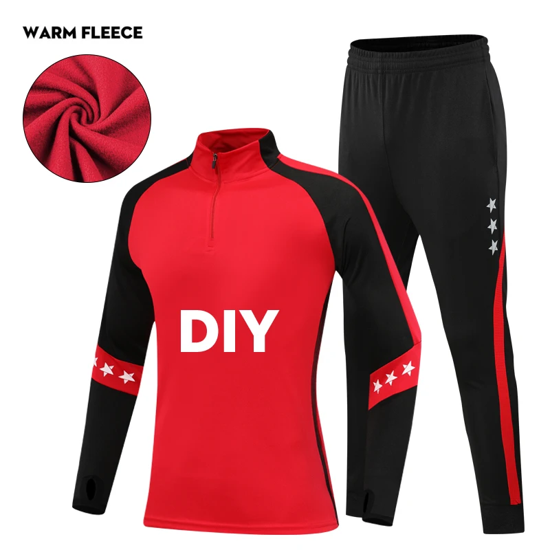 red warm fleece DIY Спортивный костюм для футбола; детская теплая спортивная одежда; пальто с длинными рукавами; штаны с уникальным воротником для мальчиков; Толстовка для бега; детская верхняя одежда - Цвет: red warm fleece DIY
