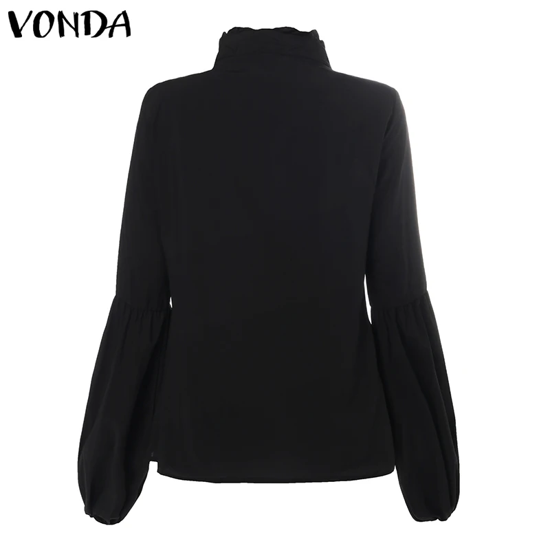 2019 модная женская блузка VONDA, Женские однотонные топы с длинными рукавами-фонариками, женские повседневные блузы, большие размеры S-5XL
