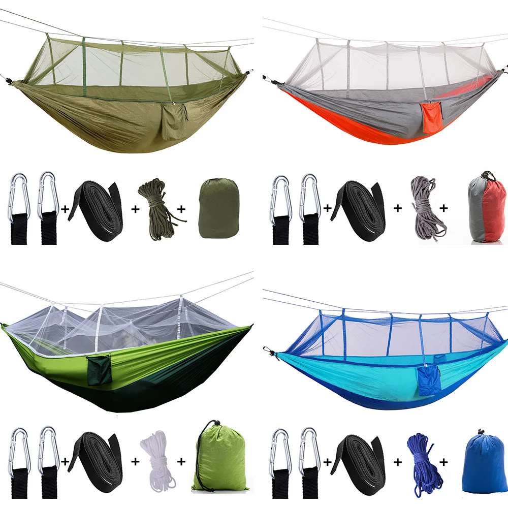 

1-2 Person Portable Outdoor Camping Hammock with Mosquito Net High Strength Parachute Fabric Hanging Bed Hunting Sleeping Swing
