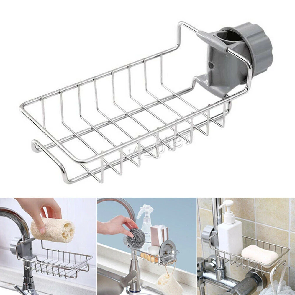 

New Stainless Steel Faucet Storage Racks Adjustable Sink Rag Sponge Draining Rack Kitchen Bathroom Soap Storage Holders Shelves