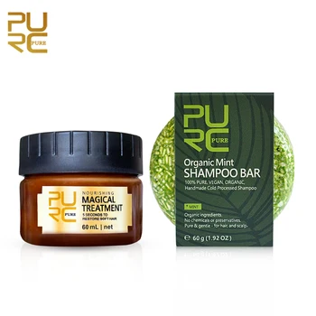 

PURC Pure Gentle Organic Natural Mint hair shampoo and Magical hair mask 5 seconds Repairs damage smooth hair 60ml hair care set