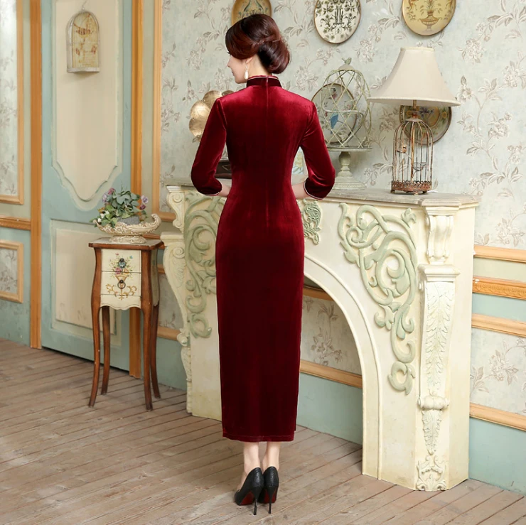 Китайское традиционное женское платье Cheongsam, пуговицы ручной работы, зеленый воротник, сексуальное платье cheongsam