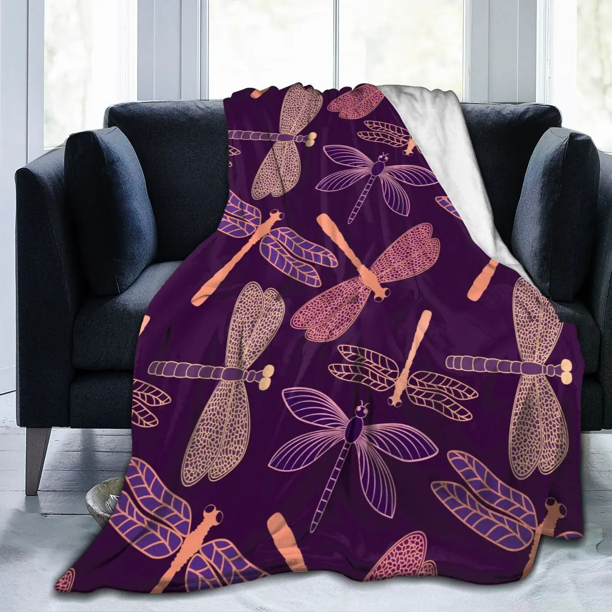 Unique Blanket to Family Friends Dragonfly Design Durable Super Soft Comfortable for Home Gift |