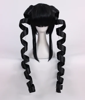 

Danganronpa Celestia Ludenberg Wig Cosplay Costume Black Spiral Curl Long Synthetic Hair Wigs+ Wig Cap