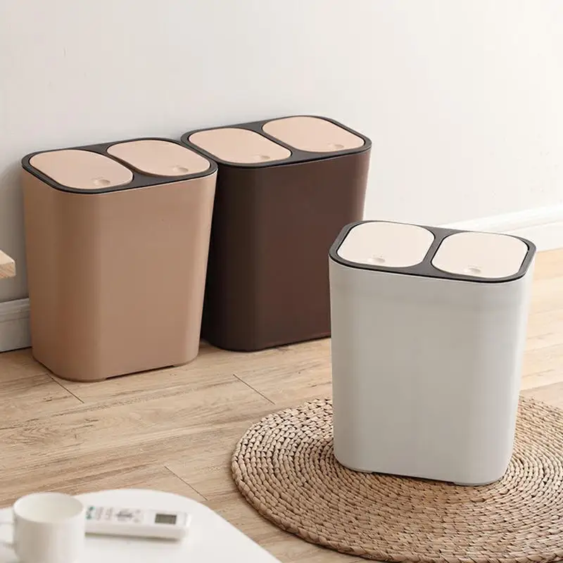 

Newest Classification Dry Wet Separation Double Cover Plastic Trash Can Waste Bin Two-Category Trash Bin For Kitchen Bathroom