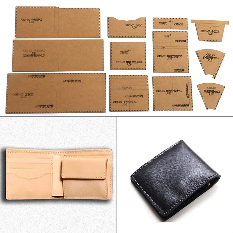 

1 Set DIY Leather Handmade Men's Business Short Wallet Sewing Pattern Hard Kraft Paper Stencil Template 10cm*11cm*2cm