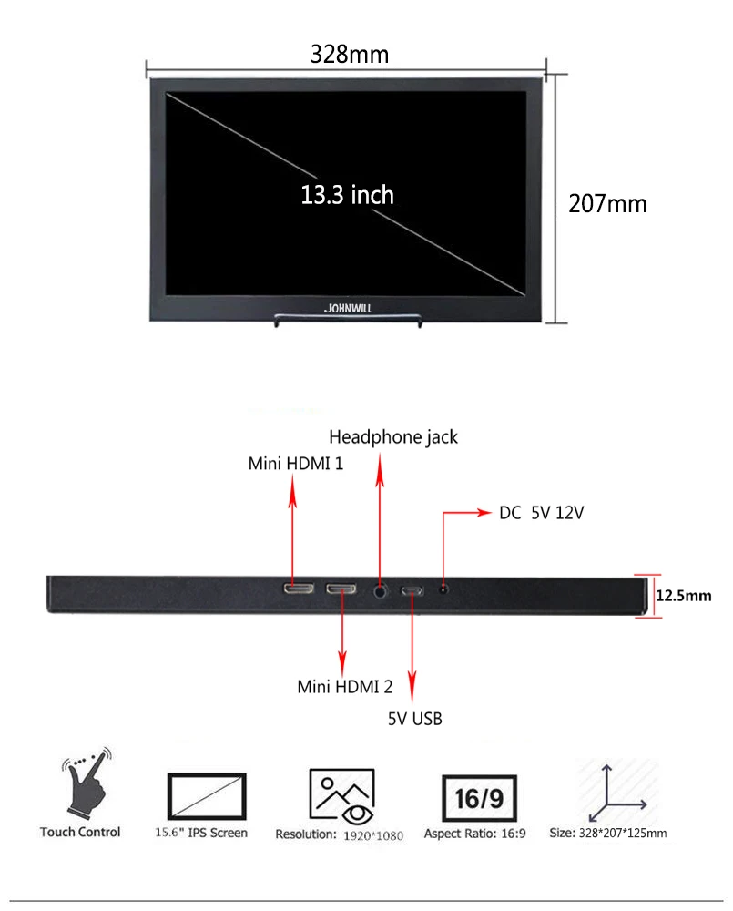  13.3 inch ips hdmi Portable monitor touch screen 2K for Raspberry Pi PC PS4 Xbox 360 1080P LCD LED 