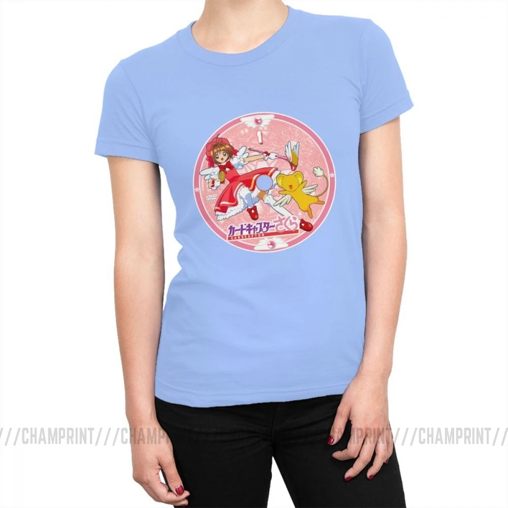 Женские футболки с героями мультфильма Kinomoto Sakura Kawaii, хлопковая футболка, новинка, графическая одежда для женщин - Цвет: Небесно-голубой